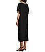 Color:Black - Image 4 - Georgette Short Flutter Sleeve Matte Crepe Scoop Neck Midi Shift Dress