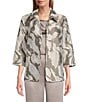 Color:White/Mist/Gold - Image 1 - Glam Devore Jacquard Abstract Swirl Ruched Collar Open-Front Statement Jacket