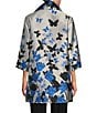 Color:Blue Multi - Image 2 - Jacquard Butterfly Print Notch Collar Cuffed Sleeve Open-Front Statement Jacket