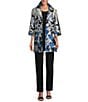 Color:Blue Multi - Image 3 - Jacquard Butterfly Print Notch Collar Cuffed Sleeve Open-Front Statement Jacket