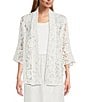 Color:White - Image 1 - Julia Floral Lace 3/4 Ruffled Sleeve Drape Front Open-Front Cardigan