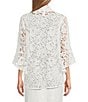 Color:White - Image 2 - Julia Floral Lace 3/4 Ruffled Sleeve Drape Front Open-Front Cardigan