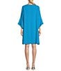 Color:Turquoise - Image 2 - Julia Matte Crepe 3/4 Ruffle Sleeve Shift Round Neck Shift Dress