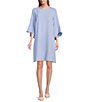 Color:Blue Dream - Image 1 - Julia Matte Crepe 3/4 Ruffle Sleeve Shift Round Neck Shift Dress