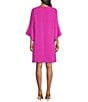 Color:Pink Paradise - Image 2 - Julia Matte Crepe 3/4 Ruffle Sleeve Shift Round Neck Shift Dress