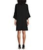 Color:Black - Image 2 - Julia Matte Crepe 3/4 Ruffle Sleeve Shift Round Neck Shift Dress