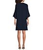 Caroline Rose Julia Matte Crepe 3/4 Ruffle Sleeve Shift Round Neck Shift Dress, Color:Navy - Image 2