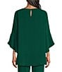 Caroline Rose Julia Matte Crepe Crew Neck 3/4 Ruffled Sleeve High-Low Hem Top, Color:Emerald - Image 2