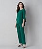 Caroline Rose Julia Matte Crepe Crew Neck 3/4 Ruffled Sleeve High-Low Hem Top, Color:Emerald - Image 5