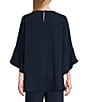Color:Navy - Image 2 - Julia Matte Crepe Round Neck 3/4 Ruffle Sleeve High-Low Top