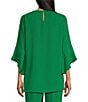 Caroline Rose Julia Matte Crepe Crew Neck 3/4 Ruffled Sleeve High-Low Hem Top, Color:Green - Image 2