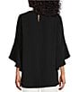 Color:Black - Image 2 - Julia Matte Crepe Round Neck 3/4 Ruffle Sleeve High-Low Top