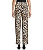 Caroline Rose Coordinating Leopard Print Matte Crepe Flat Front Pull-On Straight Leg Pants, Color:Multi Black - Image 2