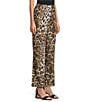 Caroline Rose Coordinating Leopard Print Matte Crepe Flat Front Pull-On Straight Leg Pants, Color:Multi Black - Image 3