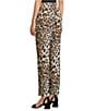 Caroline Rose Coordinating Leopard Print Matte Crepe Flat Front Pull-On Straight Leg Pants, Color:Multi Black - Image 4