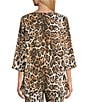 Caroline Rose Coordinating Leopard Print Matte Crepe Round Neck 3/4 Sleeve Party Top, Color:Multi Black - Image 2