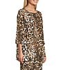 Caroline Rose Coordinating Leopard Print Matte Crepe Round Neck 3/4 Sleeve Party Top, Color:Multi Black - Image 3