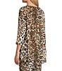 Caroline Rose Coordinating Leopard Print Matte Crepe Round Neck 3/4 Sleeve Party Top, Color:Multi Black - Image 4
