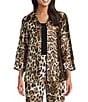 Caroline Rose Coordinating Leopard Print Mikado Spread Collar Bracelet Sleeve Statement Jacket, Color:Multi Black - Image 1