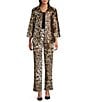 Caroline Rose Coordinating Leopard Print Mikado Spread Collar Bracelet Sleeve Statement Jacket, Color:Multi Black - Image 3