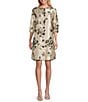 Caroline Rose Lustrous Fiore Brocade Round Neck 3/4 Sleeve Button-Front Long Statement Jacket, Color:Champagne/Black - Image 2