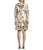 Caroline Rose Lustrous Fiore Brocade Round Neck 3/4 Sleeve Button-Front Long Statement Jacket, Color:Champagne/Black - Image 3