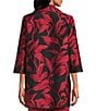 Caroline Rose Luxe Leaf Pattern Devore Ruched Collar 3/4 Sleeve Open-Front Statement Jacket, Color:Red/Black - Image 2