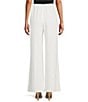 Caroline Rose Matte Crepe Flat Front Elastic Waist Wide Leg Coordinating Pants, Color:White - Image 2