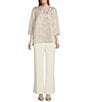Caroline Rose Matte Crepe Flat Front Elastic Waist Wide Leg Coordinating Pants, Color:Ivory - Image 3