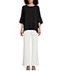 Caroline Rose Matte Crepe Flat Front Elastic Waist Wide Leg Coordinating Pants, Color:White - Image 3