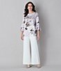 Caroline Rose Matte Crepe Flat Front Elastic Waist Wide Leg Coordinating Pants, Color:White - Image 8