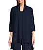 Caroline Rose Matte Crepe Open Front Side Drape 3/4 Sleeve Jacket, Color:Navy - Image 1