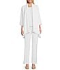 Caroline Rose Matte Crepe Open Front Side Drape 3/4 Sleeve Jacket, Color:White - Image 3