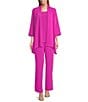 Caroline Rose Matte Crepe Open Front Side Drape 3/4 Sleeve Jacket, Color:Pink Paradise - Image 3