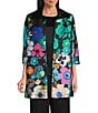 Caroline Rose Mikado Bight Multi Floral Print Spread Collar Cuffed Bracelet Sleeve Open-Front Long Statement Jacket - Image 1