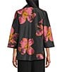 Caroline Rose Pink Petal Print Devore Spread Collar Bracelet Sleeve Open-Front Statement Jacket, Color:Pink Black - Image 2