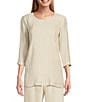 Color:Ivory - Image 1 - Plisse Crinkled Pleat Scoop Neck 3/4 Sleeve Coordinating Tunic