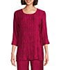 Caroline Rose Plisse Crinkled Pleat Scoop Neck 3/4 Sleeve Coordinating Tunic, Color:Deep Rose - Image 1