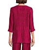 Caroline Rose Plisse Crinkled Pleat Scoop Neck 3/4 Sleeve Coordinating Tunic, Color:Deep Rose - Image 2