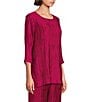 Caroline Rose Plisse Crinkled Pleat Scoop Neck 3/4 Sleeve Coordinating Tunic, Color:Deep Rose - Image 3