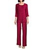 Caroline Rose Plisse Crinkled Pleat Scoop Neck 3/4 Sleeve Coordinating Tunic, Color:Deep Rose - Image 5