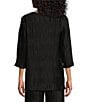 Color:Black - Image 2 - Plisse Crinkled Pleat Scoop Neck 3/4 Sleeve Coordinating Tunic