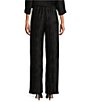 Caroline Rose Plisse Crinkled Pleat Straight-Leg Coordinating Pull-On Pants, Color:Black - Image 2
