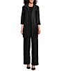 Caroline Rose Plisse Crinkled Pleat Straight-Leg Coordinating Pull-On Pants, Color:Black - Image 3
