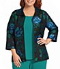 Caroline Rose Plus Blue Rose Print Devore Point Collar Bracelet Sleeve Open-Front Statement Jacket - Image 1