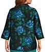 Caroline Rose Plus Blue Rose Print Devore Point Collar Bracelet Sleeve Open-Front Statement Jacket - Image 2