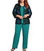 Caroline Rose Plus Blue Rose Print Devore Point Collar Bracelet Sleeve Open-Front Statement Jacket - Image 3