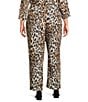 Caroline Rose Plus Coordinating Leopard Print Matte Crepe Flat Front Pull-On Straight Leg Pants, Color:Multi Black - Image 2
