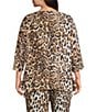 Caroline Rose Plus Coordinating Leopard Print Matte Crepe Scoop Neck 3/4 Sleeve Party Top, Color:Multi Black - Image 2