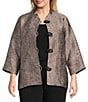 Caroline Rose Plus Geometric Jacquard Stand Collar 3/4 Sleeve Button Front Jacket, Color:Natural Brown - Image 1